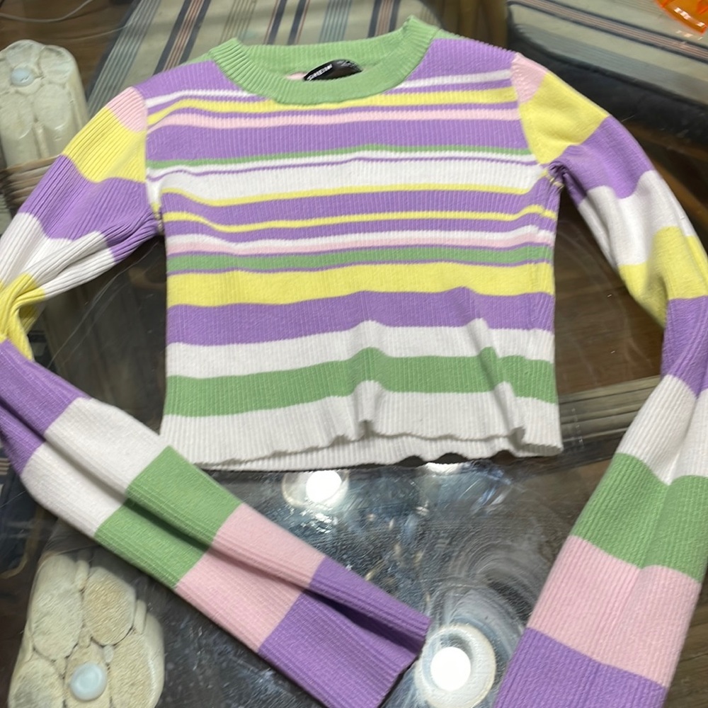 Striped shein long sleeve cropped sweater shirt